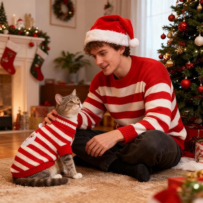 BWOGUE 2 Packs Cat Christmas Sweater Dog Sweaters Pet Cat Winter Knitwear Warm Clothes Pet Santa Claus and Clown Merry Christmas Pets Sweaters for Kittys and Small Dogs