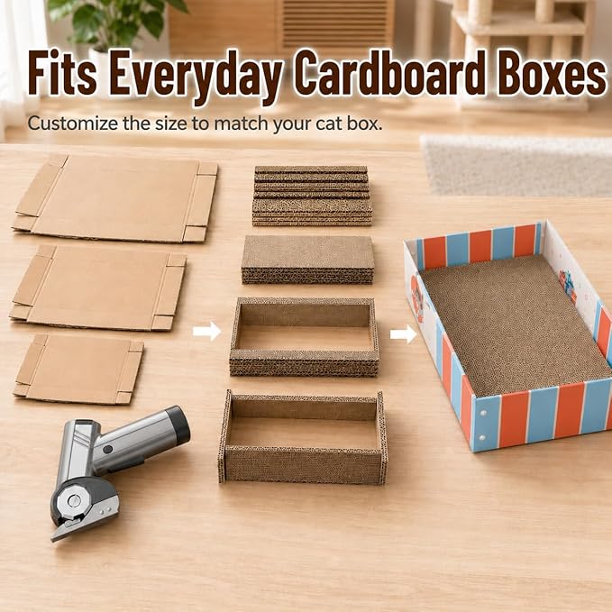 DIY Cat Scratcher Box Kit with Electric Cardboard Cutter – Turn Shipping Boxes Into Fresh Cat Scratch Pads, Reusable Cardboard Cat Scratching Bed for Indoor Cats, Make Your Own Refills at Home