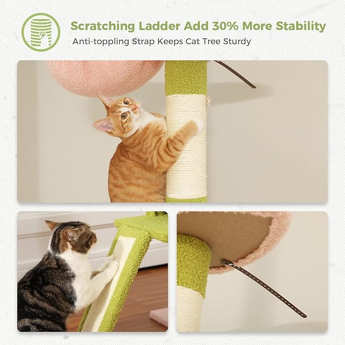 PETEPELA Floor to Ceiling Cat Tree, Cat Tower 5 Tiers Tall (83-108 Inches) Adjustable Height, Climbing Tree Featuring with Spacious Condo, Scratching Post and Perches for Indoor Cats, Pink