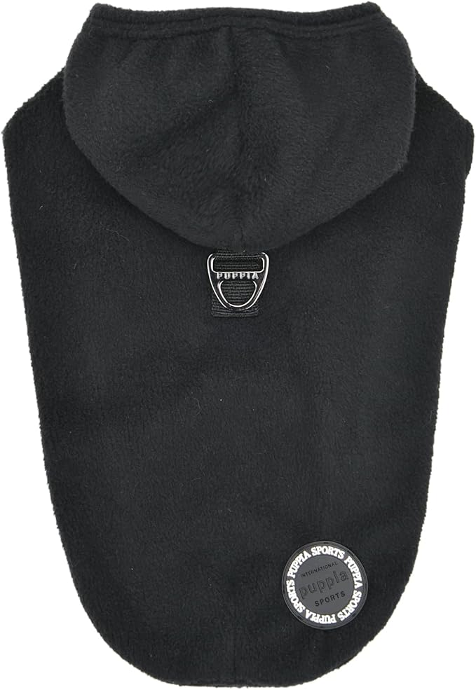 Puppia Zuko Warm Winter Hooded Polar Fleece Shirts with Integrated Harness for Small and Medium Dogs, Black, Small