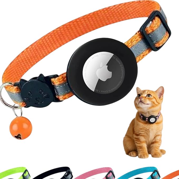 AirTag Cat Collar with AirTag Holder, Breakaway Reflective Cat Tracker Collar with Bell by AmazeGoods
