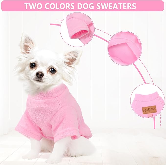 2 Pieces Dog Sweater Fleece Dog Winter Clothes for Small Dogs Boy Girl Turtleneck Puppy Sweatshirt Pet Clothing Pullover Sweaters Cat Apparel (Beige+Light Pink, Small)
