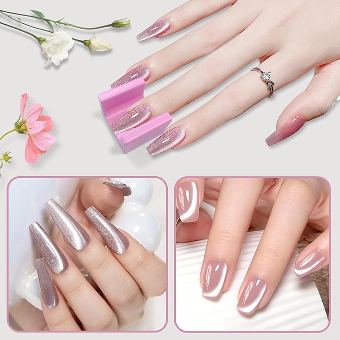 5D Nail Magnet Tool for Cat Eye Gel Polish - Strong Magnet, Non-Slip Finger Stand, Beginner Friendly Manicure Tool for DIY Home & Salon Use(NAT278-Pink)