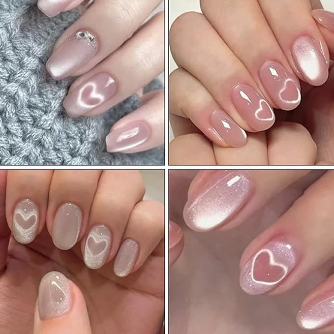 WOKOTO 2 PCS Cat Eye Magnets For Nails Set With 5 Pcs Iron Y-Shape Heart Cat Eye Designs Nail Magnet Tools, 3 In 1 & Double-Side Nail Magnets For Nail Art Magnet, Flower Heart Magnet For Nails