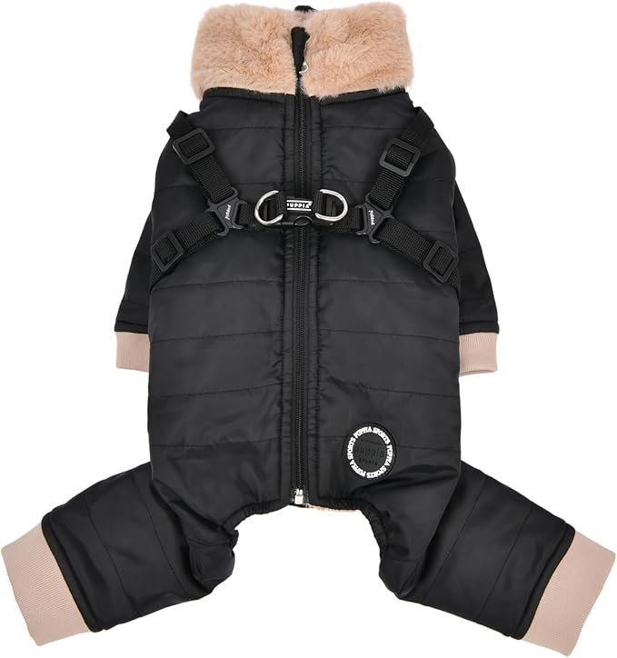 Puppia Everson Dog Jumpsuit Winter Season Intrgrated Harness for Small and Medium Dogs, Black, XX-Large
