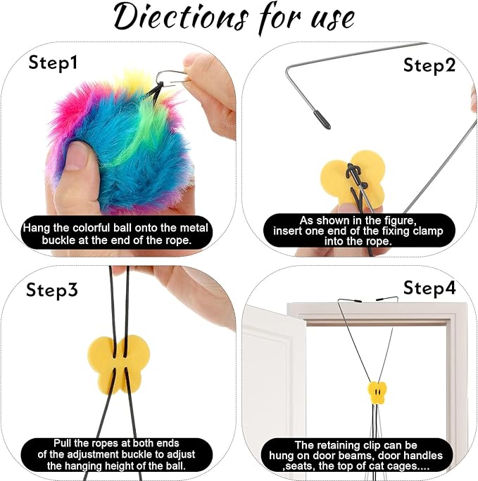 Self Play Cat Toy for Door Frame Hanging Cat Rope Toy for Indoor Cats 360 Rotation Cotton Rope Independent Play Hanging Door Frame Cats Toys Kitten String Teaser Safe Pet Wand Spring Toys