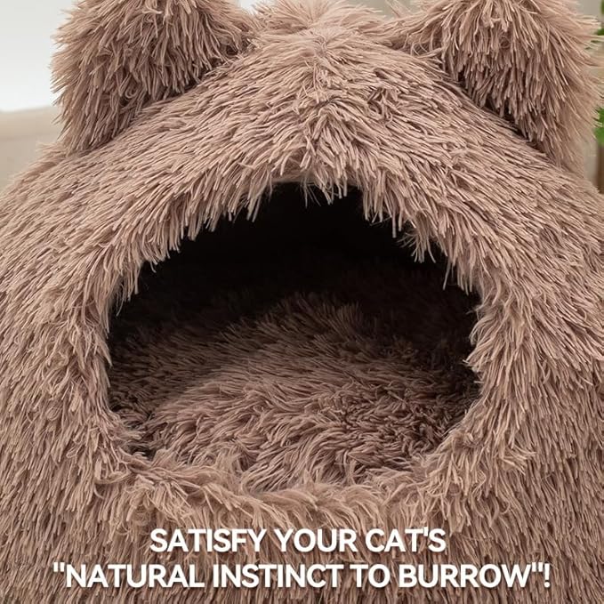 Cute Cat Bed, Plush Cat Cave Bed for Indoor Cats, Self-Warming Cave with Washable Cushion & Anti-Slip Bottom, Cozy Soft Pet Cats House for Kittens Small Dogs (Grey, 18.8 ×18.8 in)