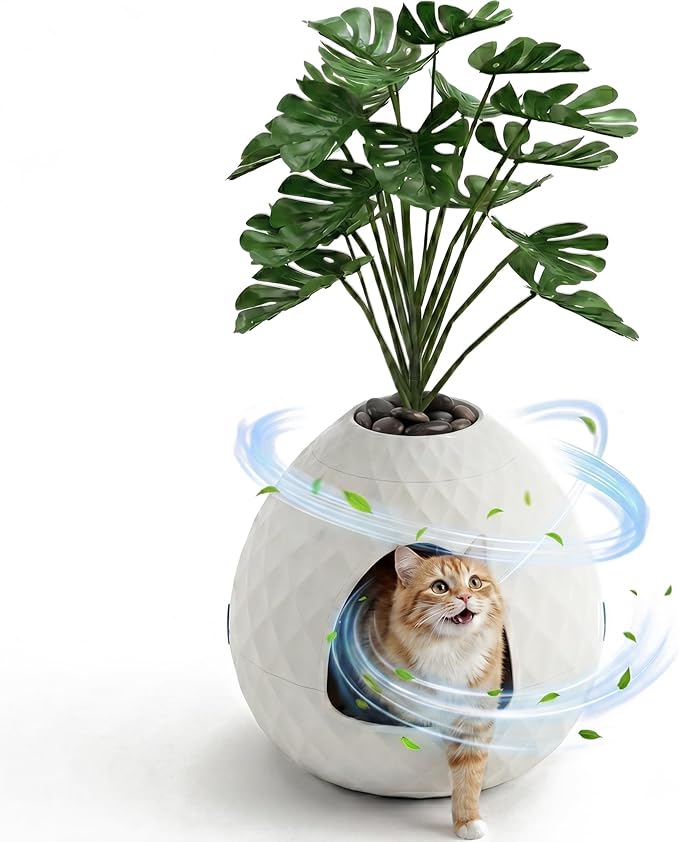 Hidden Cat Litter Box, Hidden Litter Box with Faux Plant & Pebbles, Easy to Assemble and Clean, Suitable for Living Room, Bedroom, Corner, Easy Clean, Indoor