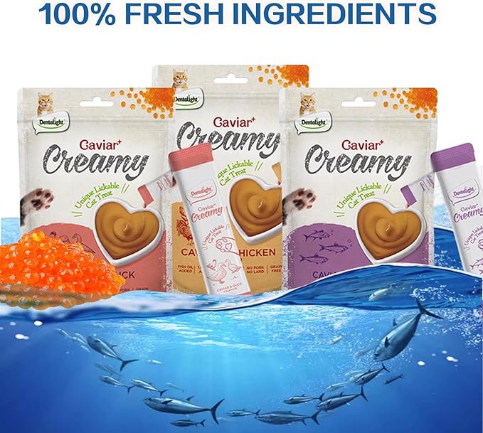 Caviar Chicken Creamy, Handheld Lickable Wet Cat Treat, Prebiotics and Fish Oil Added, Grain Free, 5pcs(50g, Chicken)