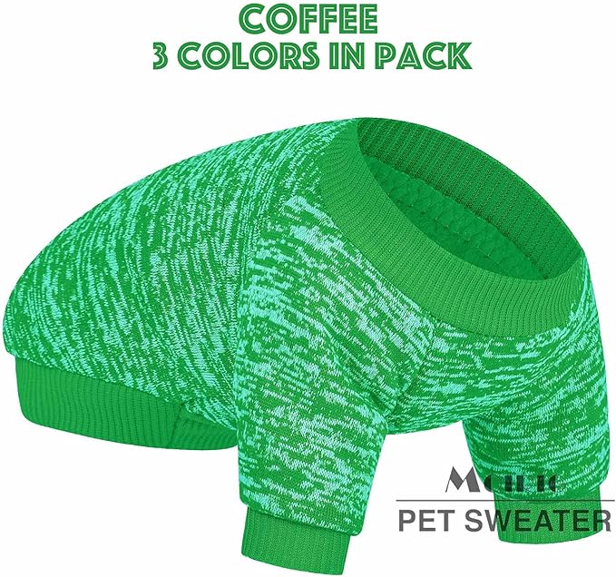 Dog Sweater, Dog Sweaters for Small Dogs, 2, 3 Pack Warm Soft Pet Clothes for Puppy, Medium Large Cat, Dogs Girl or Boy, Dog Shirt for Winter Christmas (Red+Green+Coffee, Large)