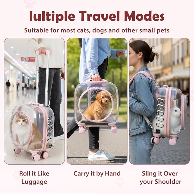 Portable Pet Carrier Trolley Box - Ventilated PC Travel Carrier with Silent Shock-Absorbing Wheels, Telescopic Handle for Cats, Small Dogs, Puppies - Outdoor Hiking, Camping, Car & Airline A