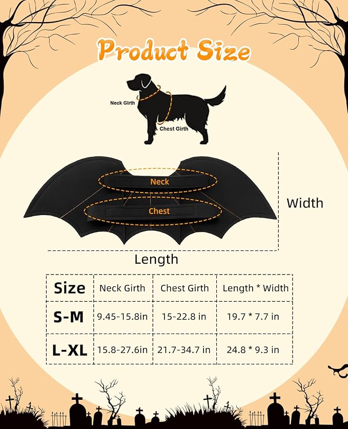 Halloween Dog Bat Wings Costume - Pet Costume for Party Puppy Apparel for Small Medium Large Dogs Funny Doggy Cosplay Dress Up Accessories S-M