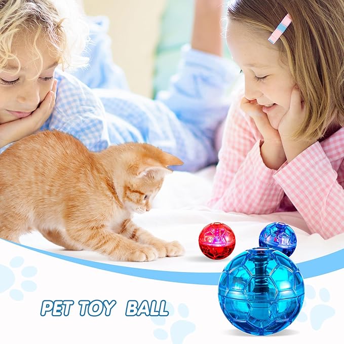 Sratte 2 Pcs Ghost Hunting Cat Ball Activated Cat Toy Motion LED Light Pet Balls Motion Dog Interactive Pet Toys Glowing Mini Running Exercise Supplies for Animals Activity (Rose Red,Light Blue)