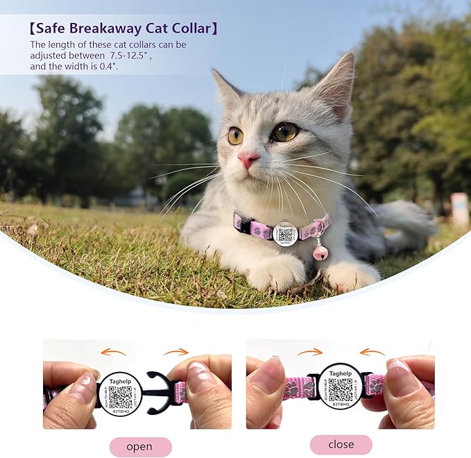 2-Pack Reflective Cat Collar with Bell - Breakaway Safety Collar Elastic Design, QR Code Name Tag & Night Safety Feature for Indoor/Outdoor,Kitten Cat ID Tag Personalized(Black)