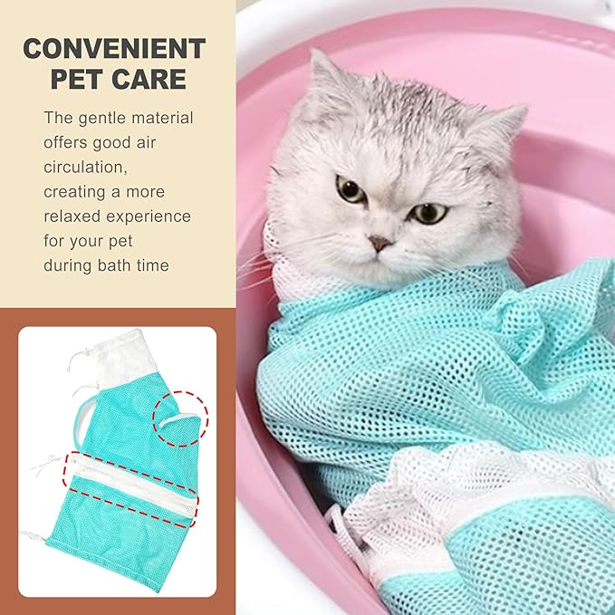 1 Piece Cat Bathing Bag Cat Grooming Bag Mesh Cat Wash Bag for Nail Trimming Ear Cleaning Injecting Restraint Bag Cat Shower Net Bag Supplies