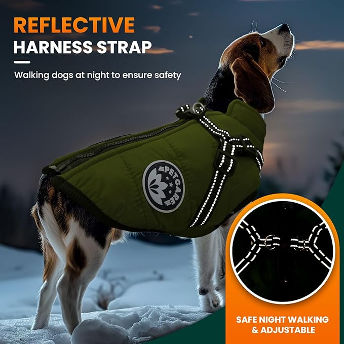 PETCARE Winter Dog Coat with Harness Built in Waterproof Dog Jackets Warm Pet Fleece Vest Windproof Snow Jacket Snowsuit Reflective Dogs Cold Weather Coats for Puppy Small Medium Large Dogs Cats