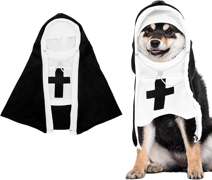 PET SHOW Nun Dog Costume for Small Medium Dogs Halloween Cosplay Outfit Black White Cloak Dress Up Adjustable Pets Apparel Holiday Party Clothes Boys Girls(M/L)
