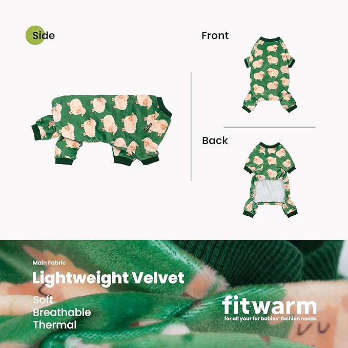 Fitwarm Funny Sheep Dog Pajamas, Warm Winter Dog Clothes for Small Dogs Boy Girl, Cozy Pet Onesie with Feet, Green, White, XL