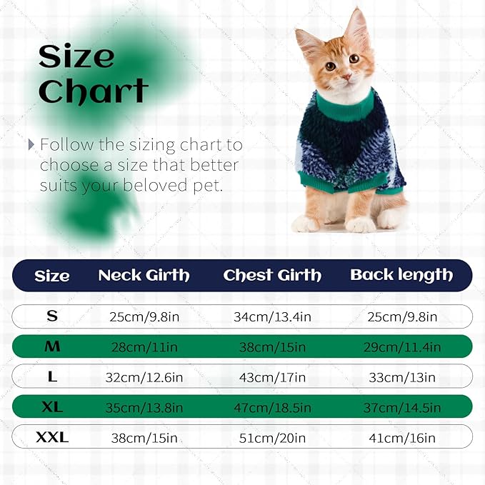 Sphynx Cat Sweater, Soft Fleece Pullover with Sleeves, Warm & Elastic Pet Clothes for Hairless Cats and Small Kittens, Cozy Winter Outfit Green M
