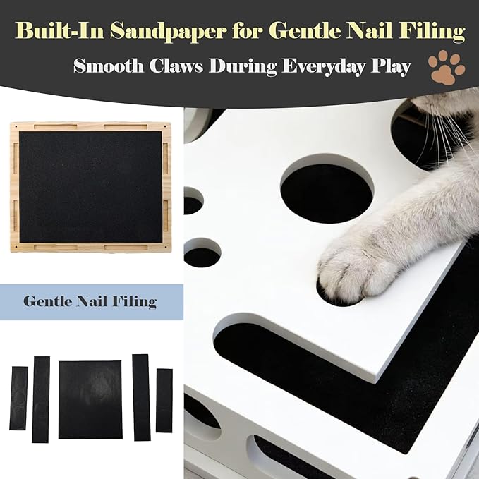 Cat Nail File Puzzle Enrichment Box, Wooden Cat Scratch Puzzle Box with Sandpaper Inside, Cat Scratch Puzzle Enrichment Box Nail File, Stress-Free Alternative to Clippers and Grinders for Indoor Cats