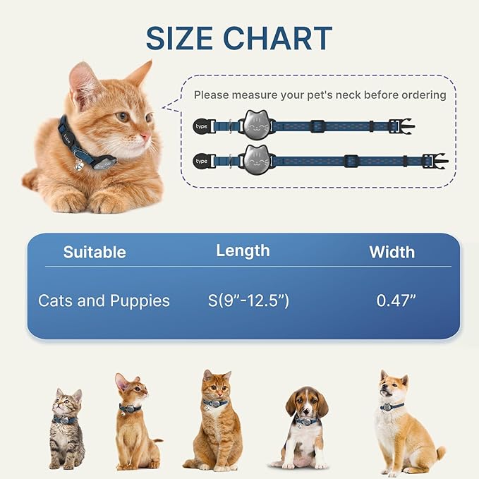 Waterproof Airtag 2nd & 1st Cat Collar, Breakaway Cat Airtag Collar with Luminous & Reflective Pattern Strap, Lightweight Kitten Collars for Apple Air tag, Hidden Holder - Cats, Kittens