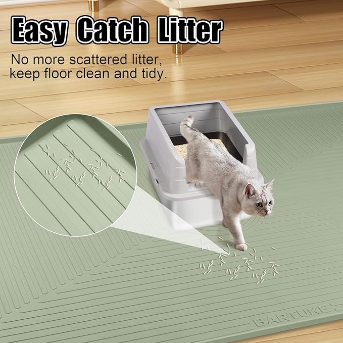 Silicone Cat Litter Mat, 50" x 36" Extra Large Litter Trapping Mat for Litter Box, Leak-Proof, Non-Slip, Kitty Litter Mats with Soft Texture for Floor, Keeping The Floor Clean (Green)