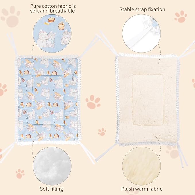 Reversible Silent Cat Bed Self Warming Pet Pad Thin Style Mat Washable Cushion Pad, Pad for Window Perch Outdoor Cat Houses, for Cats, Small Dogs, Rabbits, Non Electric,(Blue Kitten,M)