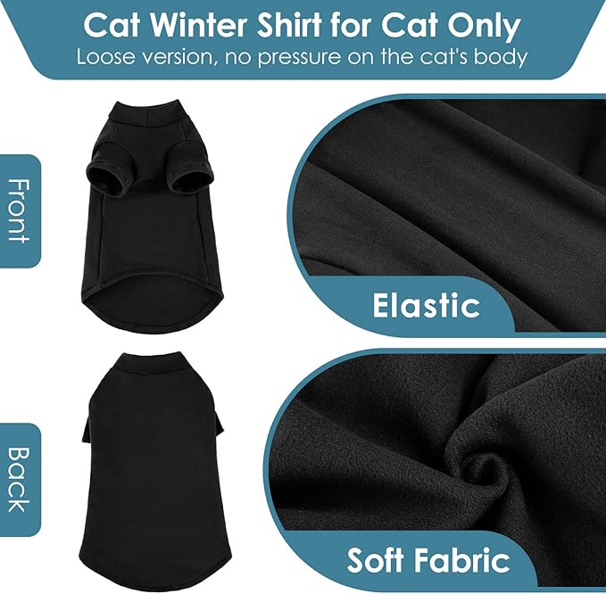 Turtleneck Sweater for Cat, Sphynx Cats Shirt Hairless Cat Sweaters with Sleeves, Warm and Soft Kitten Pullover Fleece Winter Pajamas Jumpsuit for Puppy Cats, Black S