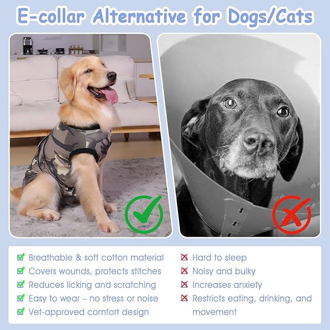 PET Glam Recovery Suit for Dogs Cats, After Surgery, Alternative E-Collar Dog CAT. PET Shirt Breathable Abdominal Wounds, Neuter Cotton, Prevent Licking Onesie Surgical (Green, XL)