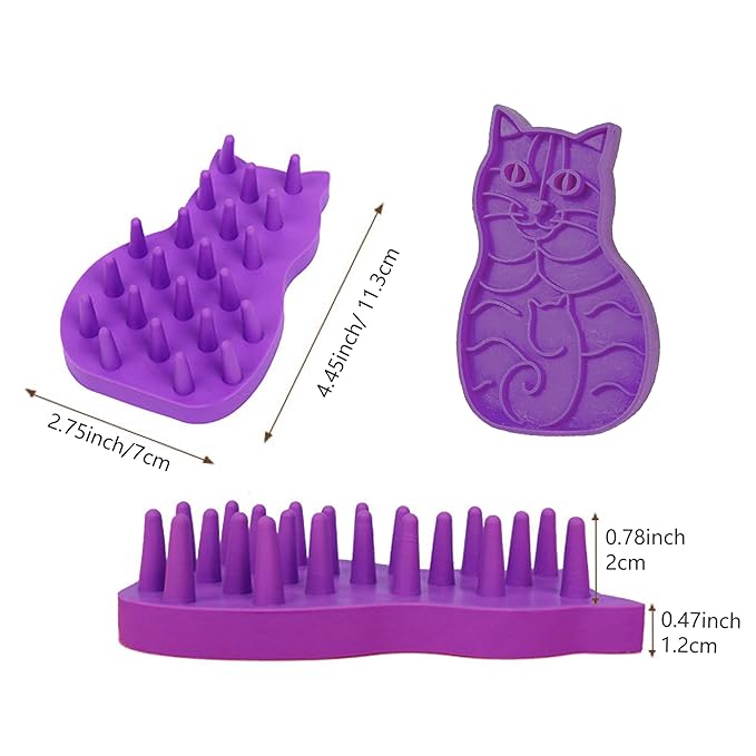 Pet Bath & Massage Brush,Pet Grooming Brush,Soft Rubber Scrubber for Brushing,Massaging,Bathing,Shampooing and Reducing Hairballs (Purple, Style 1)