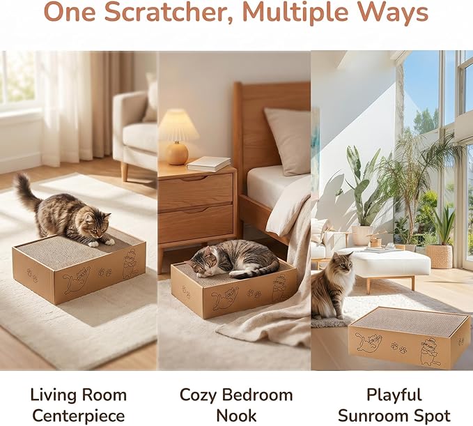Nicunom 5 Packs in 1 Cat Scratcher with Box, Large Cat Scratching Boards Cardboard Box Reversible Cat Scratch Pads for Indoor Cats, Cat Scratch Cardboard for Rest and Play