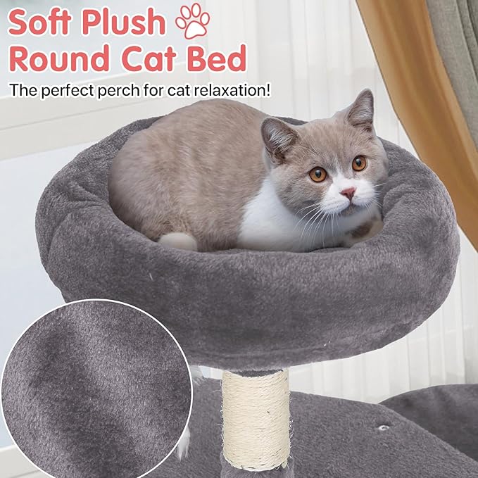 Cat Tree, 36 Inches Indoor Cat Tree Tower Condo, Natural Sisal Cat Scratching Post with Cozy Bed, Small Cats Tree for Kittens, Soft Perch & Cute Toys, Light Gray