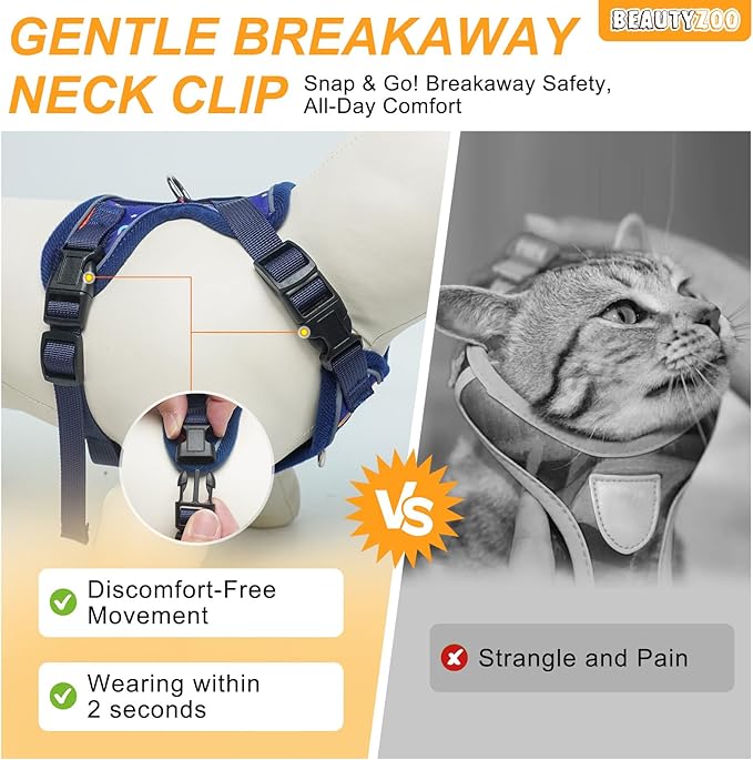 BEAUTYZOO Cat Harness and Leash for Walking, Escape Proof Soft Adjustable Vest Harnesses for Small Cats Kittens, Easy Control Breathable Reflective Strips Jacket, Blue, S
