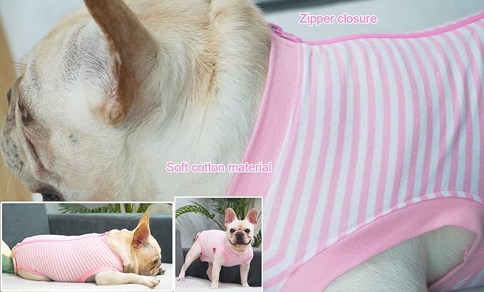 Dog Pink Recovery Suit for Small Female Spay,Male Dog Surgery Suit,Narrow Pink-White S