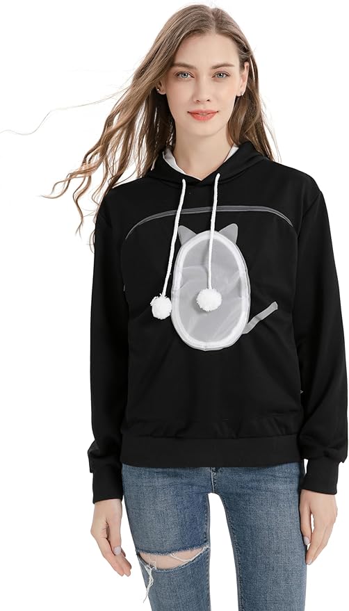 ALYC Pet Carrier Hoodie Cat Dog Pouch Holder Sweatshirt Large Pocket Pullover Shirt with Cat Ear for Women