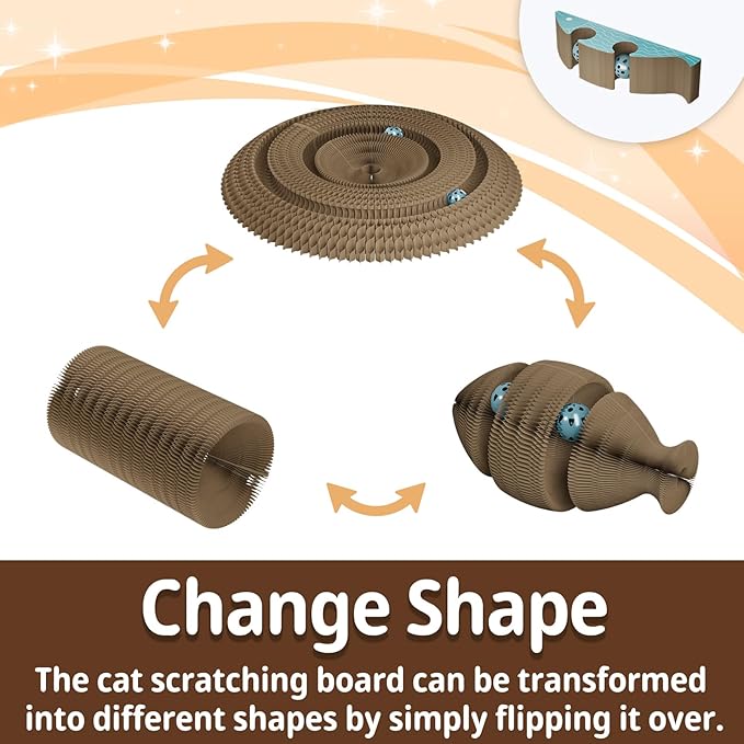 Kitty Curls Magic Organ Cat Scratching Board with 2 Bell Ball,Foldable Accordion Kitty Cat Scratcher,Corrugated Cardboard Scratching Pad,Blue Big Fish