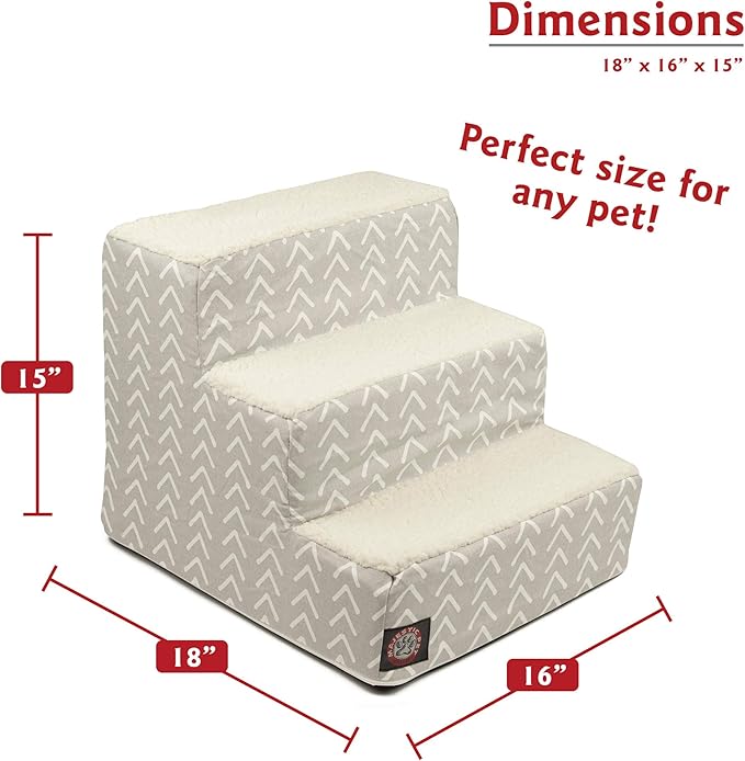 Majestic Pet 3 Step Portable Dog Stairs for Small Dogs to get on Bed Supports 25 lbs or Less – Dog Steps for High Bed with Machine Washable Cover – Pet Stairs for Cats Boho Arrow Light Gray