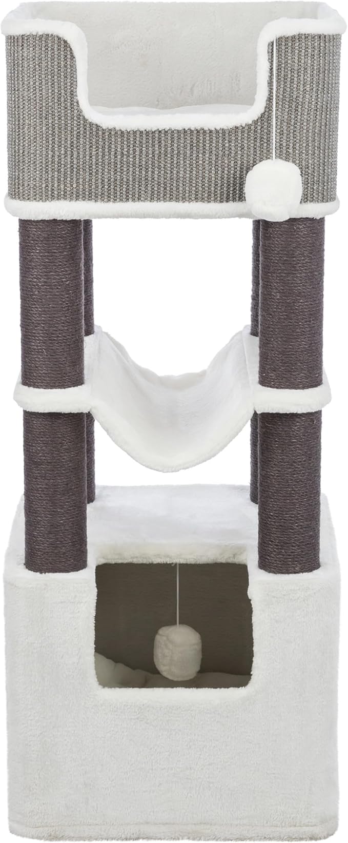 Trixie Lucano 43.3-in XXL Cat Tree, Indoor Cat Furniture with Jute Scratching Posts, Sisal and Plush Covered Condo, Dangling Interactive Toys, Gray