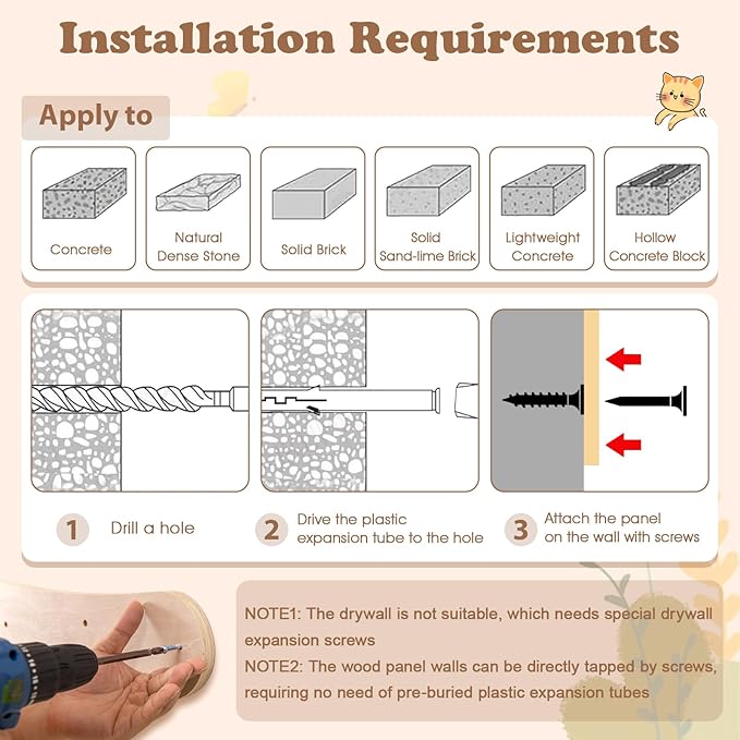 PETSITE 71 Inch Cat Wall Shelves, Tree-Like Wall Mounted Cat Tree Climber Furniture with Sisal Scratching Post and Mats, Perches, Hammock, Bed, Removable & Washable Padded Cushions