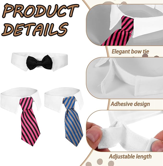 3 Pieces Dog Cat Bow Tie Adjustable Pet Neck Costume Puppy Pets Formal Necktie Collars Cat Dog Tie for Cats Small Puppy Grooming Accessories