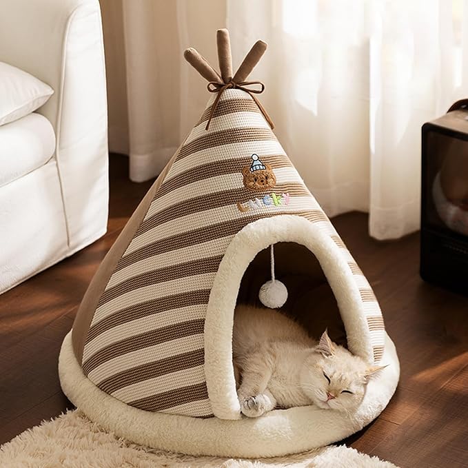 Teepee Cat Bed - Cave House Tunnel, Comfortable Kitten Lounger, Plush Small Pet, Warm Play Tunnel, Multi-Purpose Pet Accessory, Soft Furniture Resting Spot | Cave Cat Bed for Indoor Outdoor Wi