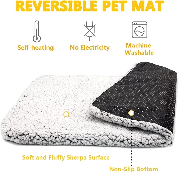 Self-Heating Soft Cat Bed Pet Bed for Cats and Dogs and Washable IndoorOutdoorNonElectric Heating Pad Super Warm Pet Pad WithAntislip Bottom Surface (Light Gray, Small)