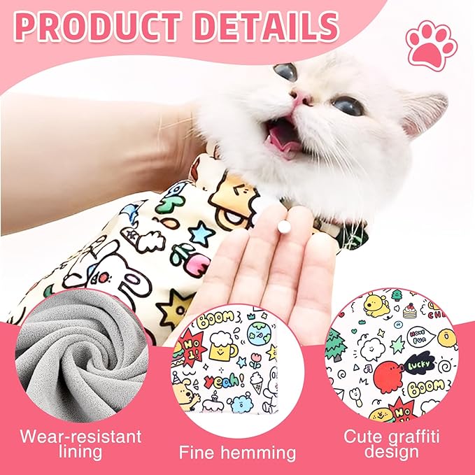3 Pcs Cat Grooming Wrap,21in Cat Swaddle Wrap, Self Adhesive Cats Blanket for Nail Trimming