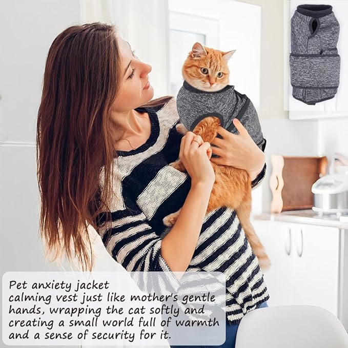 Pet Anxiety Jacket, Calming Vest with Adjustable Hook and Loop for Cats and Dogs, Soft Polyester Cotton Blend Fabric for Stress Relief During Thunder Fireworks and Travel