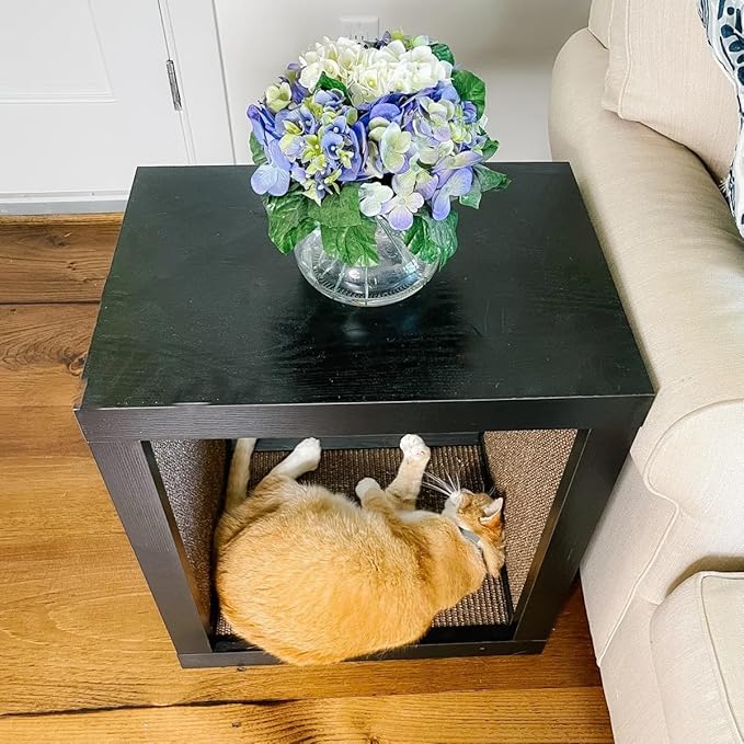 Designer Pet Products 2-in-1 Cat Scratcher End Table – Modern Wood Side Table with Customizable Sisal Scratching Pad – Versatile Furniture for Cats and Home Decor