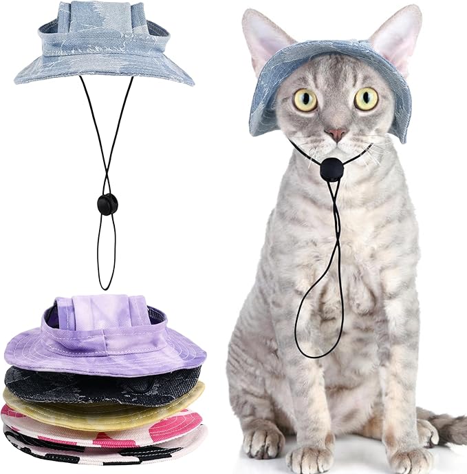 QBLEEV Cat Hats for Cats Only, Sphynx Hat with Ear Hole, Hairless Cat Cowboy Hats for Birthday Party Halloween, Kitten Headwear Sun Sombrero Caps, Chihuahua Sunscreen Baseball Outdoor Climbing Cap