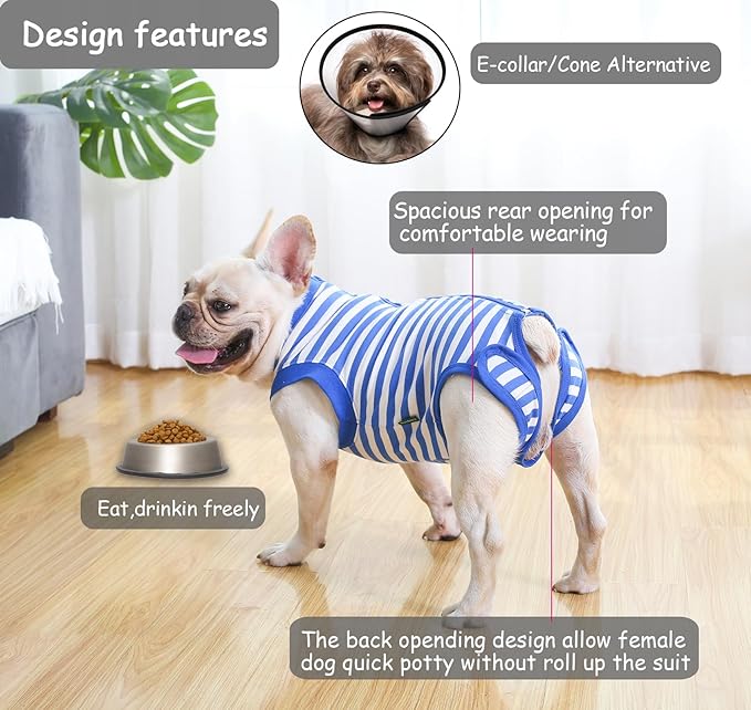 Dog Recovery Suit Surgery Shirt,Medium Female Male Wound Protective Suit,Blue M