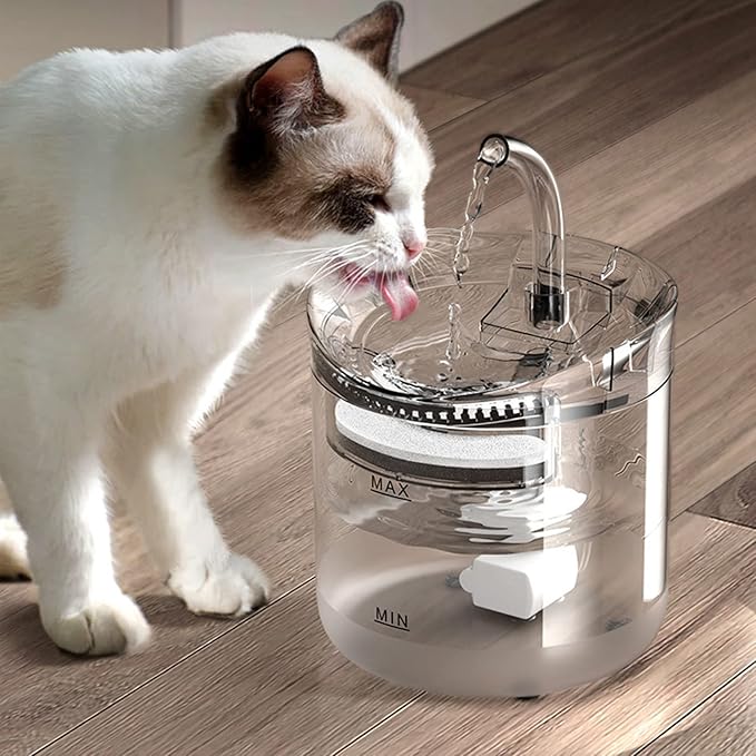 Cat Fountain, Pet Water Dispenser Water Bowl 1.8L Cat Water Fountain with Triple Filtration Automatic Pet Drinking Waterer Bowls Transparent for Indoor Cat Dog