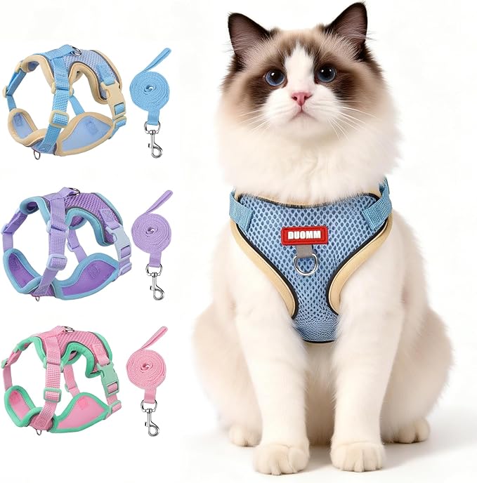 Cat Harness and Leash Set Escape Proof, Soft Mesh Cat Vest Harness and Leash for Walking and Training, Adjustable Reflective Kitten Harness and Leash Set for Small Dogs and Cats (Blue, XL)