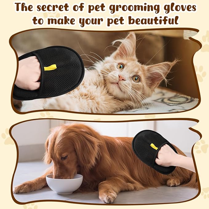 2pc Pet Hair Removal Glove & Remover for Cats Dogs - Upgraded Thickened Double Sided Grooming Gloves for Furniture Couch Carpet